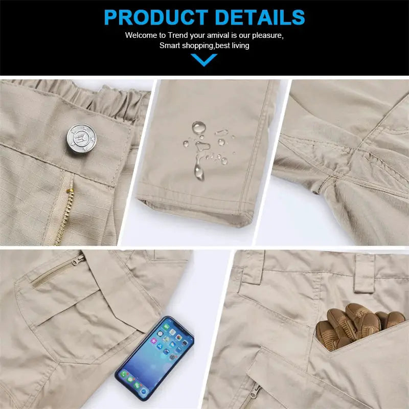Tactical cargo pants for men by Simples Market, beige outdoor waterproof SWAT-style multi-pocket trousers