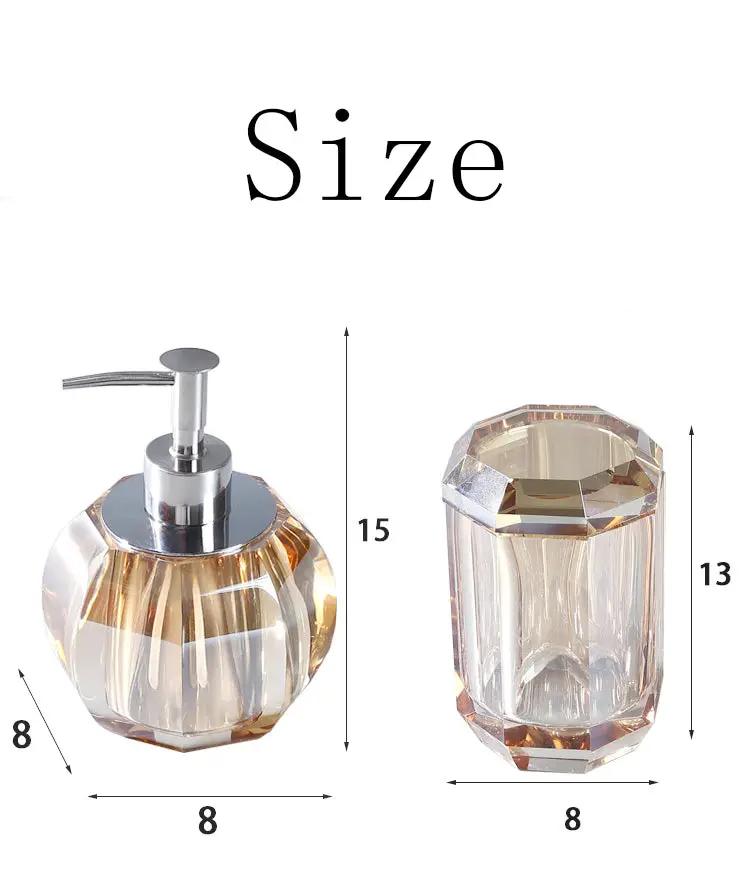 Two-piece glass crystal bathroom set with pump soap dispenser and toothbrush cup by Simples Market