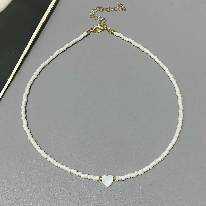 Colorful Seed Bead Choker Necklace For Girls Spring And Summer Love Heart Design Boho Jewelry Wholesale Dropshipping