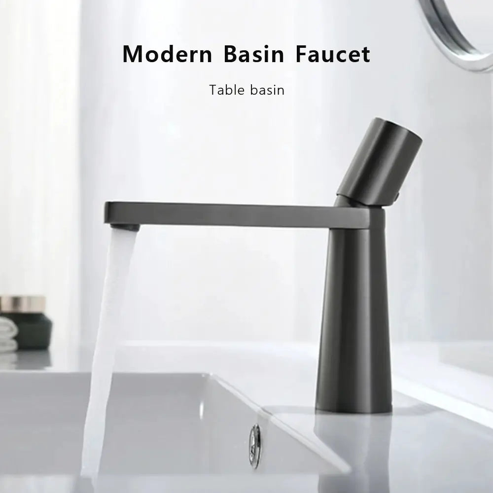 Modern basin faucet by Simples Market, grey brushed finish, single-handle, single-hole