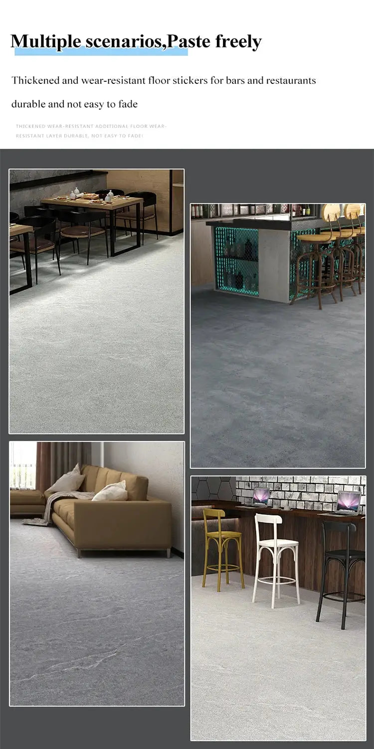 Simples Market 40cm PVC floor sticker; gray ceramic tile pattern, waterproof, self-adhesive, 4 scenes.