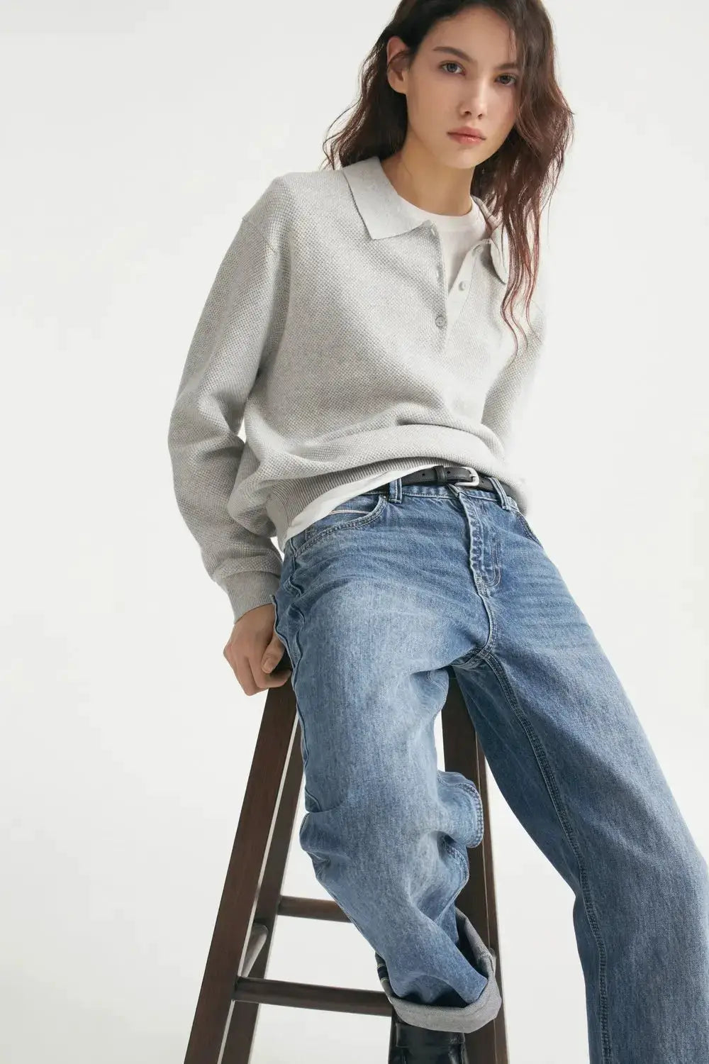 Hirsionsan Winter Women Knitted Set Polo Neck Sweater Wide Leg Pants