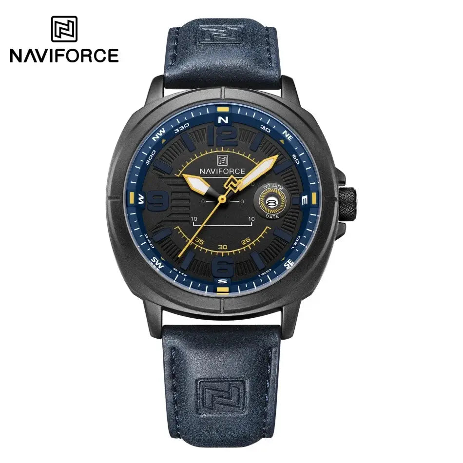NAVIFORCE men's quartz watch with blue PU strap and date display