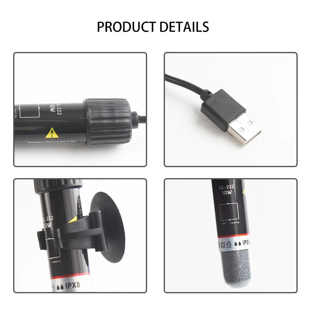 USB Mini Aquarium Heater for Small Fish Tanks with Automatic Constant Temperature Control 26 Celsius Immersion Type
