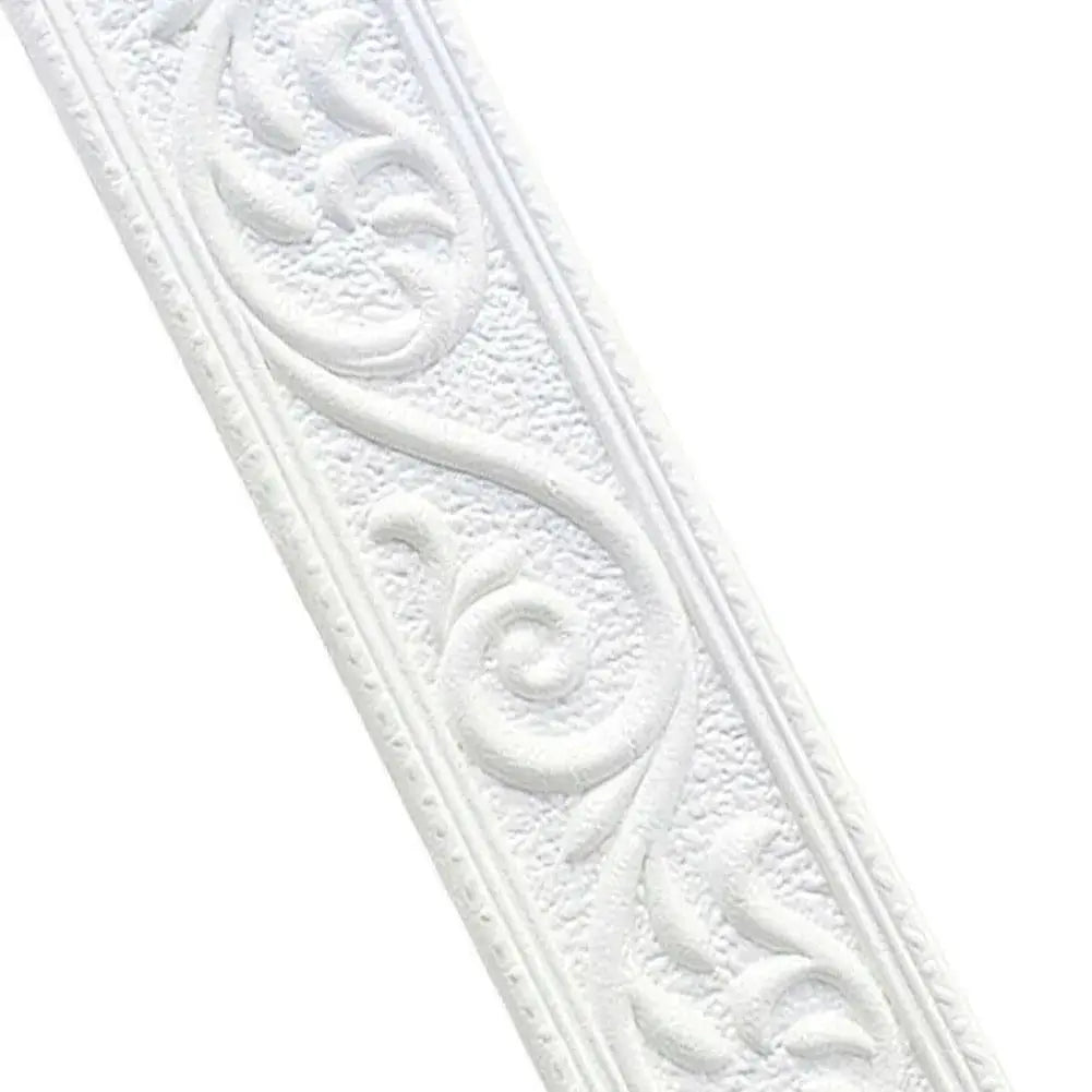 Simples Market 3D wall trim border strip, white embossed scroll pattern, self-adhesive waterproof baseboard