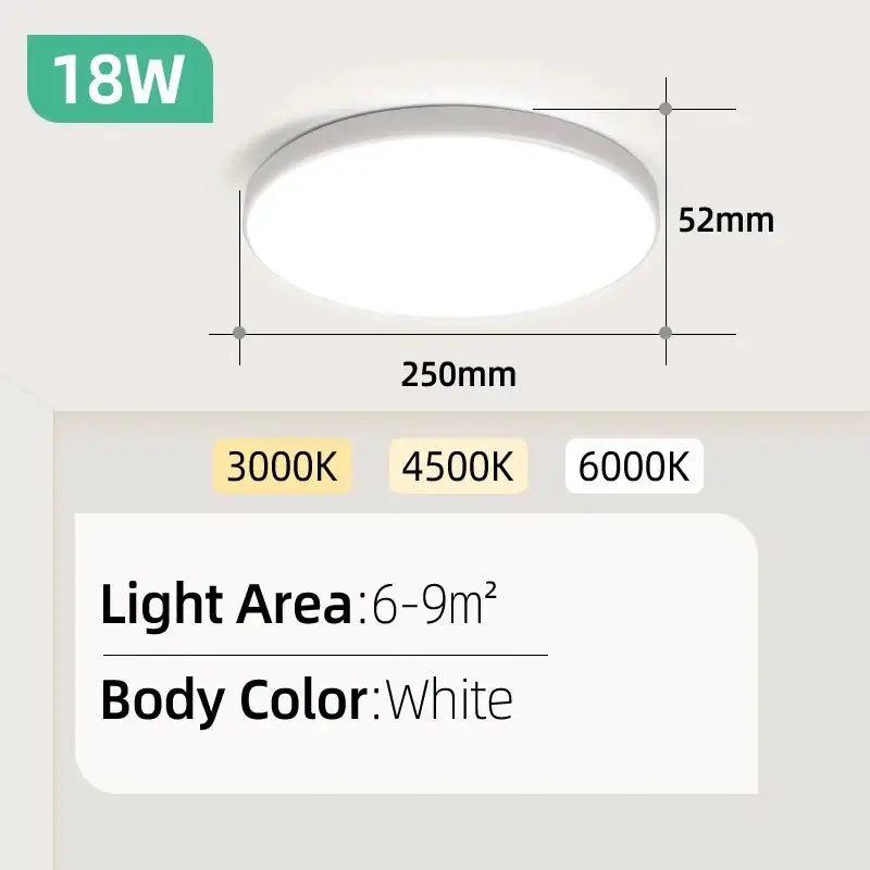 Simples Market white LED round ceiling light, 18W panel, 250mm diameter, 52mm thick