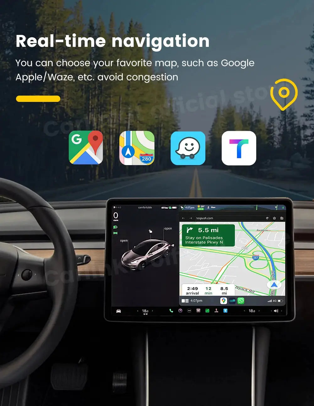 T2C CarlinKit wireless CarPlay/Android Auto adapter for Tesla Model 3/Y, Simples Market
