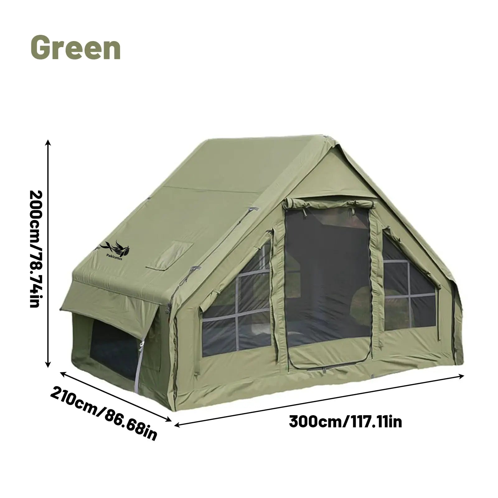 Inflatable family camping tent by Simples Market, green fabric with large mesh windows