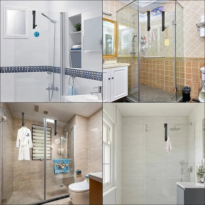 Simples Market stainless steel S-shaped shower door back hook, black finish, over-glass towel rack and bathrobe hanger