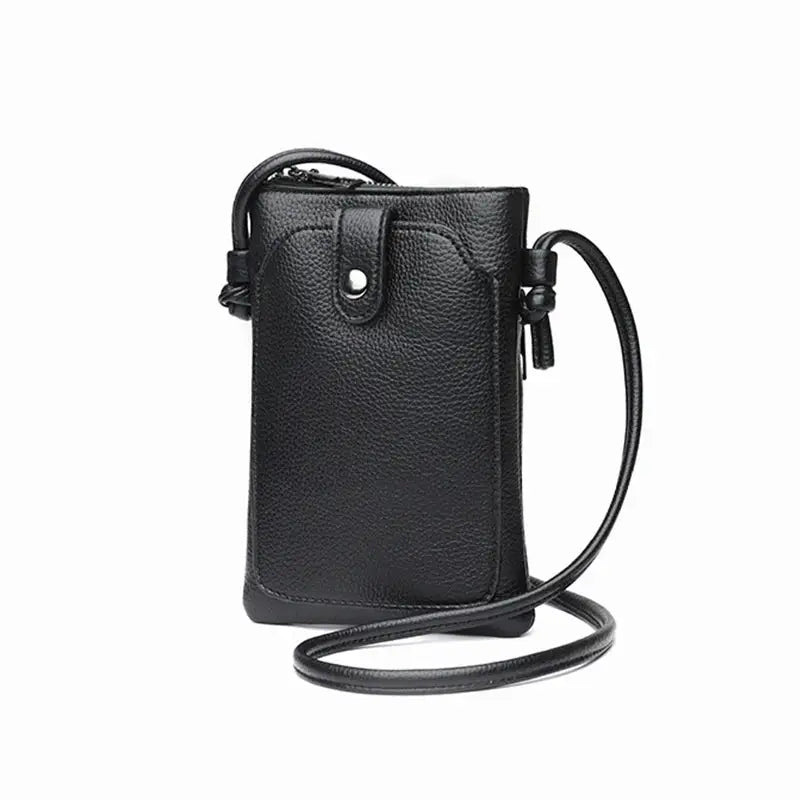 PU leather diagonal crossbody bag by Simples Market, black, compact mini phone-wallet with shoulder strap