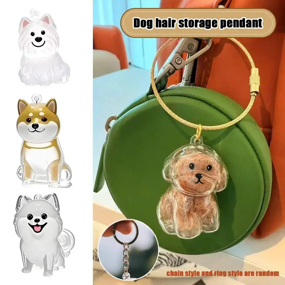 Transparent Cute Dog Pendant Keychain Creative Pet Hair Storage Capsule Hanging Ornament For Pet Lovers DIY Memorial Keychain