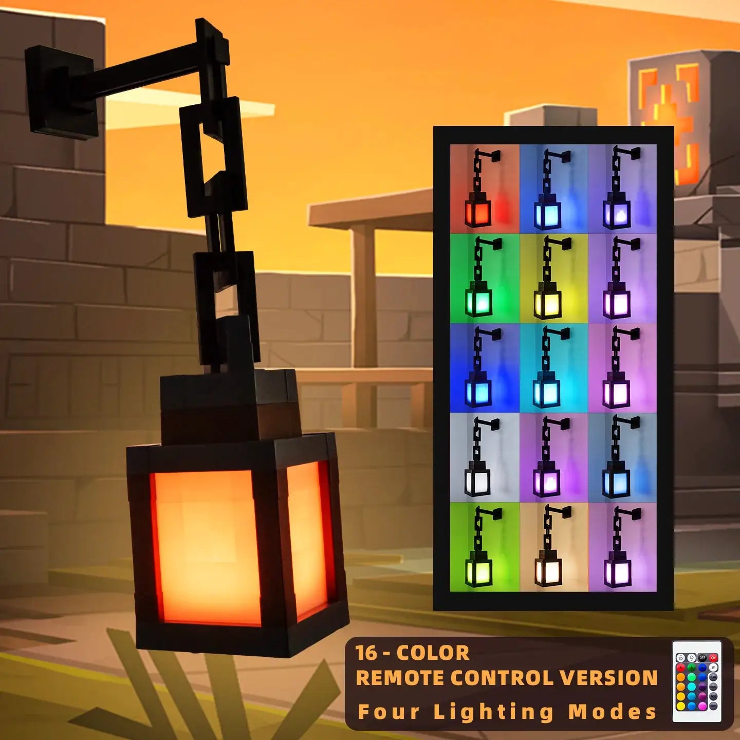 LumaPixel Pixel Style Night Light Portable Lantern 16 Colors Remote Control For Tabletop Decor