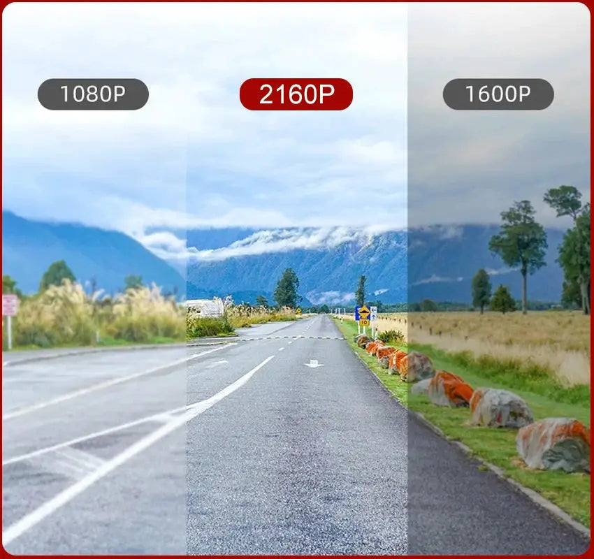 Dash cam for Volvo/Polestar by Simples Market, 4K WiFi car DVR; road view with 1080P, 2160P and 1600P labels