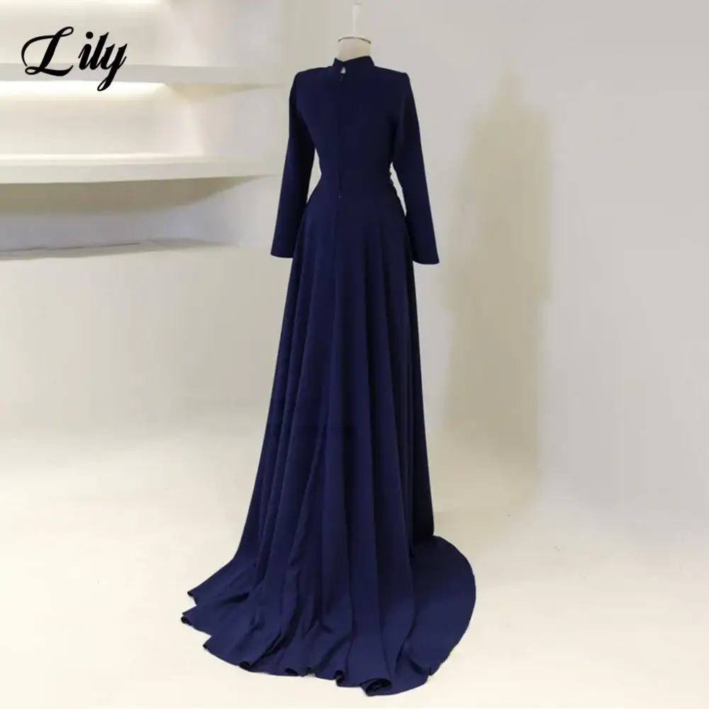 Lily Burgundy Satin Mermaid Prom Dress With High Neck Sleeves Dubai
