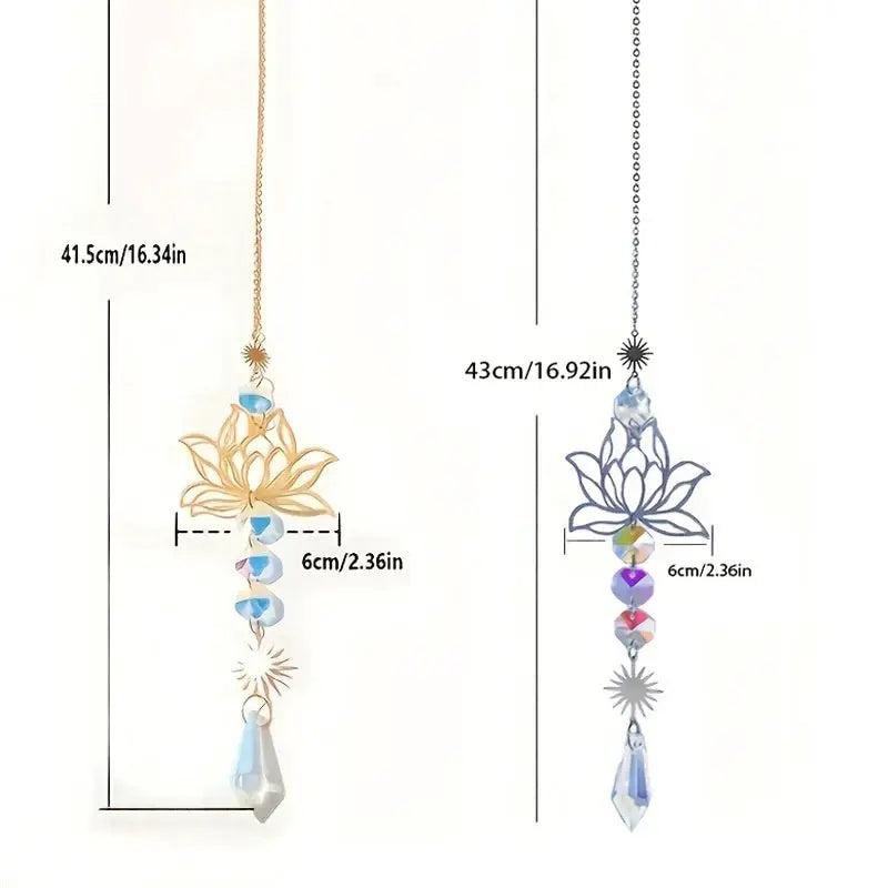 Metal Lotus Suncatcher Charm with Artificial Crystals Handmade Wind Chime Pendant for Home Garden Decoration
