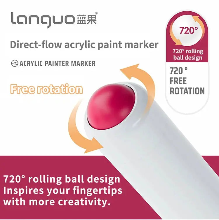 Languo acrylic paint marker set, 9 colors, direct-flow marker with soft brush tip and 720° rotation