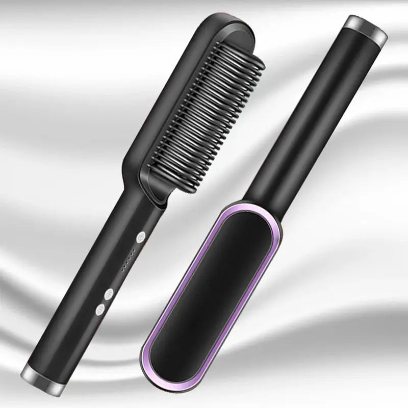 Electric Hair Straightener Brush With Ceramic Plates Fast Heating And Temperature Control For Safe Styling