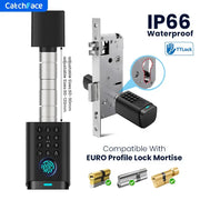 Smart door lock with IP66 waterproof rating, fingerprint keypad and RFID card, adjustable 60-90/90-120 mm CatchFace