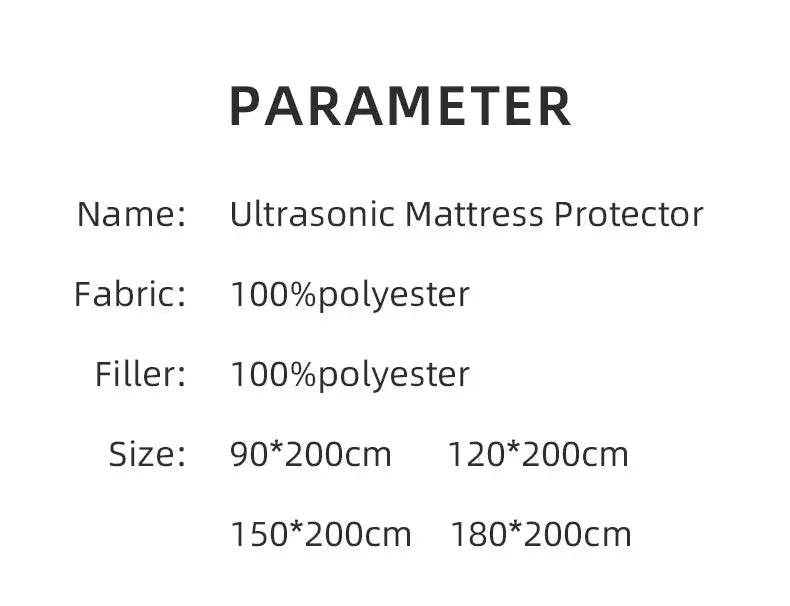 Ultrasonic Mattress Protector by Simples Market; 100% polyester fabric with elastic band, sizes 90–180 cm × 200 cm