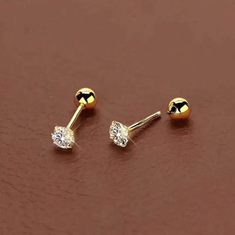 Set of 3 pairs classic round zirconia stud earrings in gold-tone stainless steel for women