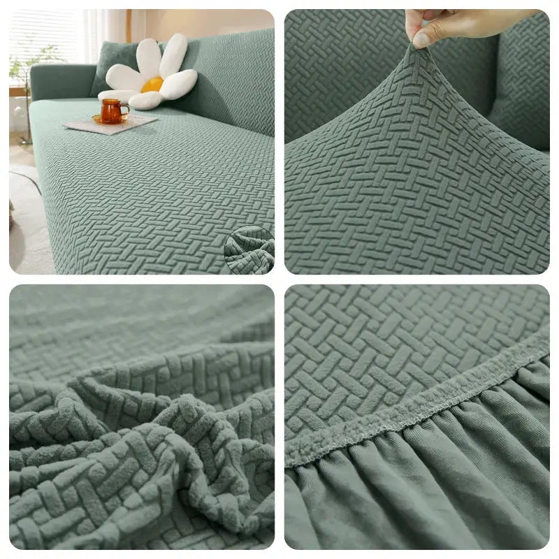 Housse de canapé élastique en jacquard Simples Market vert sarcelle pour canapé en L, protection en polaire extensible