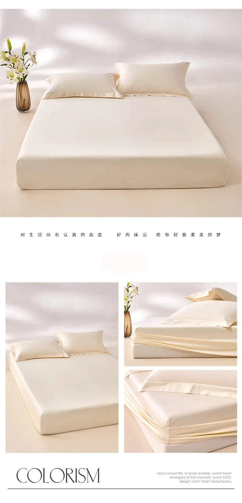 Simples Market fitted sheet on bed; ivory 100% Egyptian cotton with elastic corners