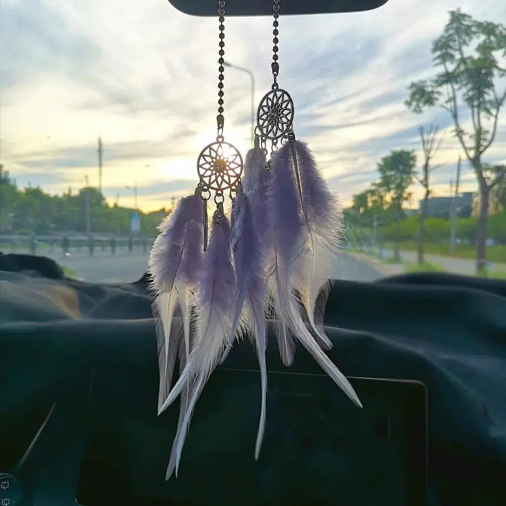 Feather Mirror Car Pendant For Girls Lucky Dream Catcher Ornament Car Interior Decor Hanging Charm - Simples Market