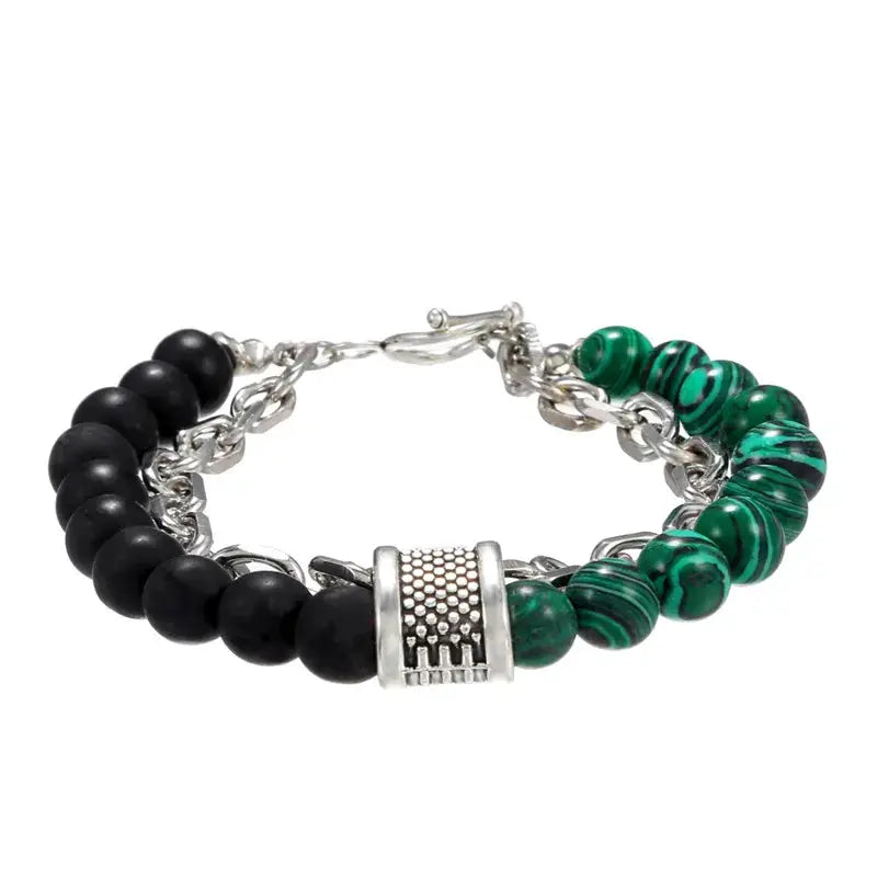 Fashion Punk Frosted Stone Chain Geometric Double Layer Beaded Bracelet Stainless Steel All Match Trend Accessory