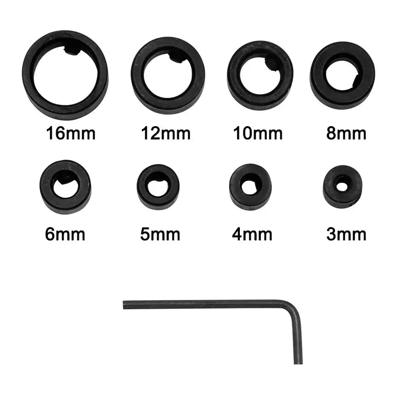 8 Piece Silver Drill Bit Limit Ring Set For Woodworking With Mini Wrench Positioning Ring And Drill Bit Adjustment Tool