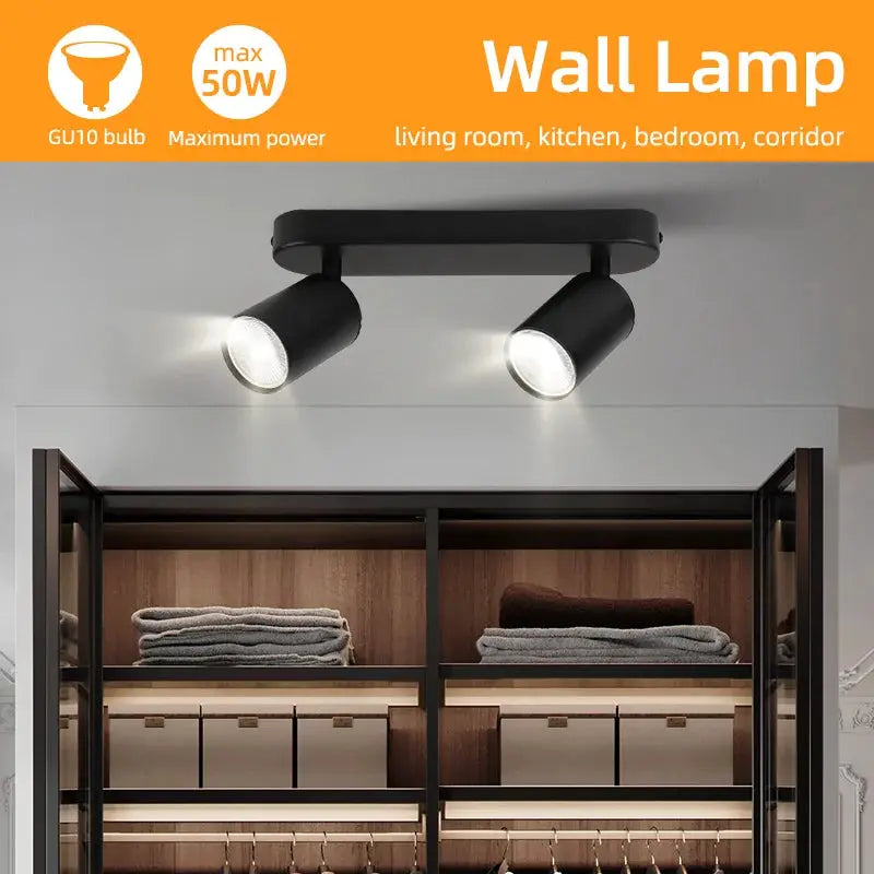 GU10 LED ceiling spotlight fixture, dual black adjustable track lamps by Simples Market