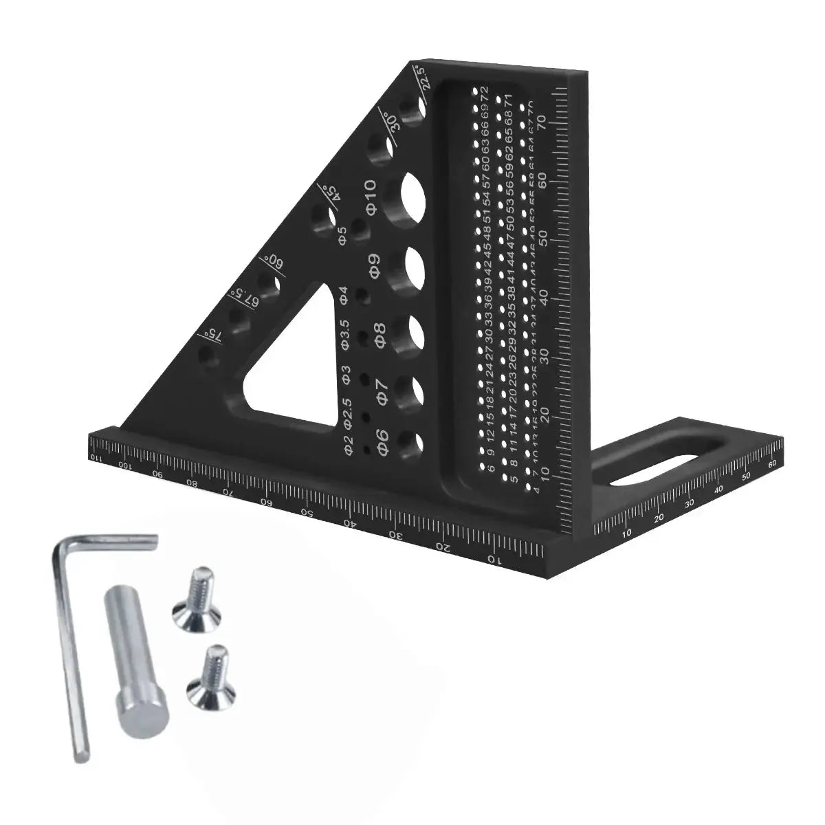 Precision Carpenter Square And Hole Scribing Ruler 22.5 To 75 Degrees Measuring Tool With Angle Pin Plastic