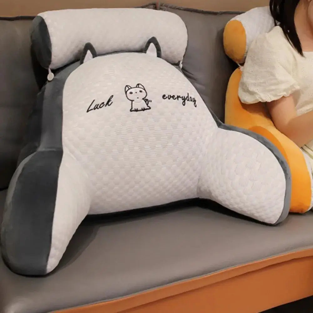 Adjustable reading pillow with ergonomic back support, gray quilted breathable design