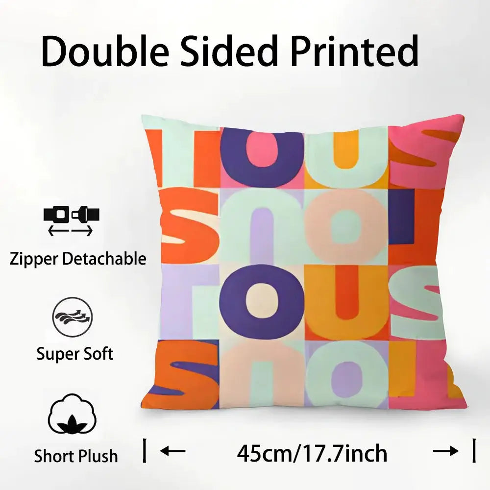 Pillow cover by Simples Market, soft plush fabric, double-sided printed, zipper detachable, 45cm