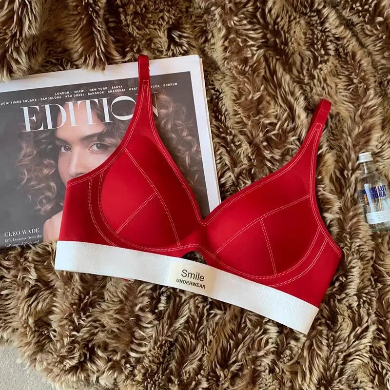 Red SP&CITY daily-wear bra with white band, Smile Underwear