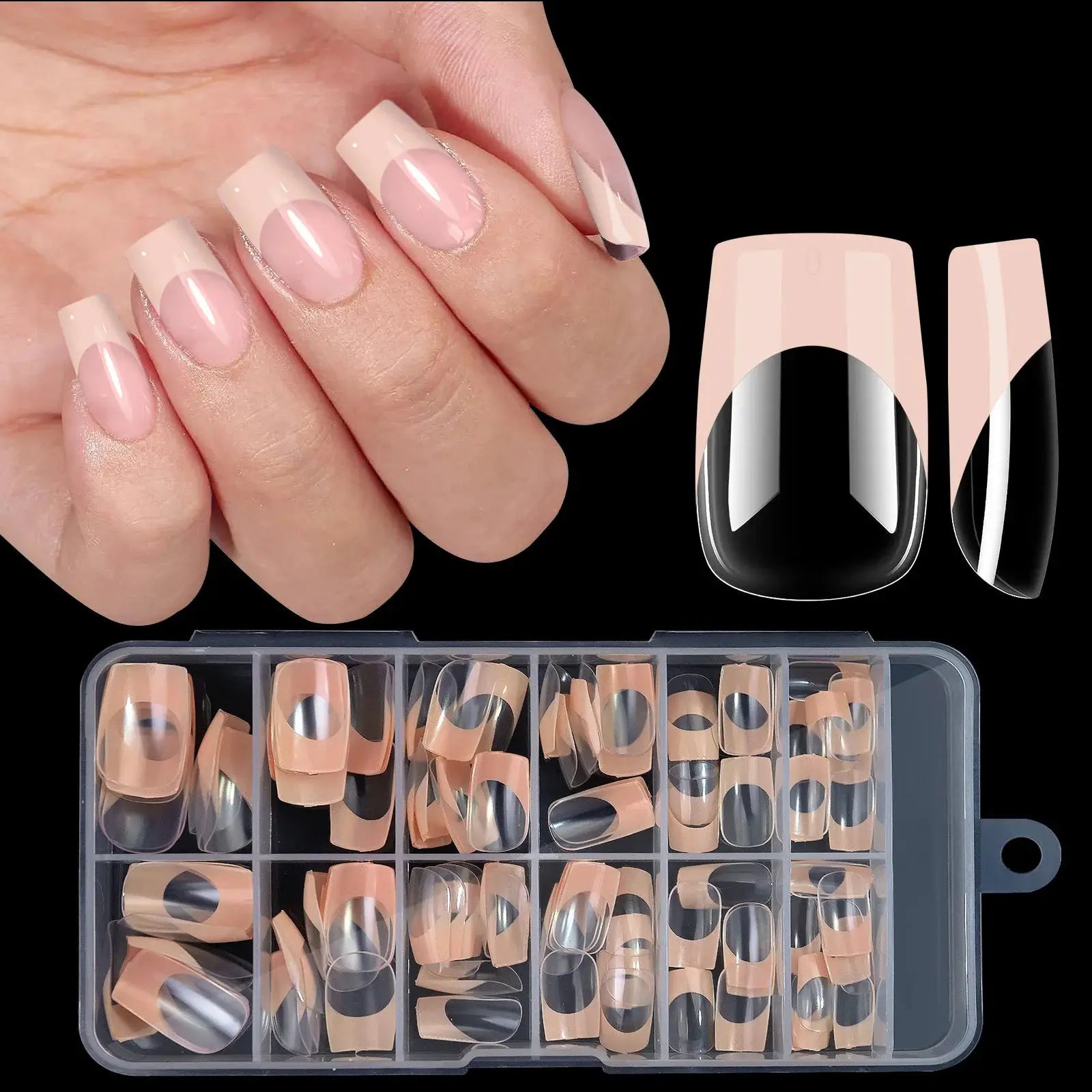 Armor Acrylic French False Nails 120 Piece Box Removable Mixed Size Press On Nails For Medium Length Square Full Cover