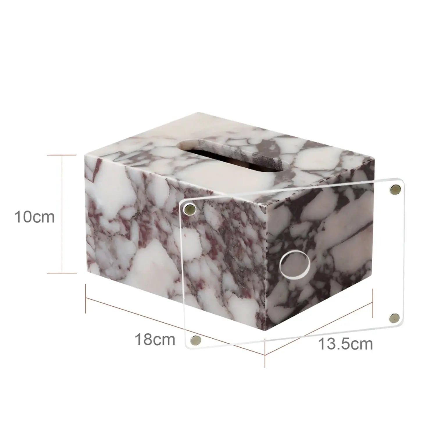 Calacatta Viola violet marble bathroom set; tissue box cover with violet veining