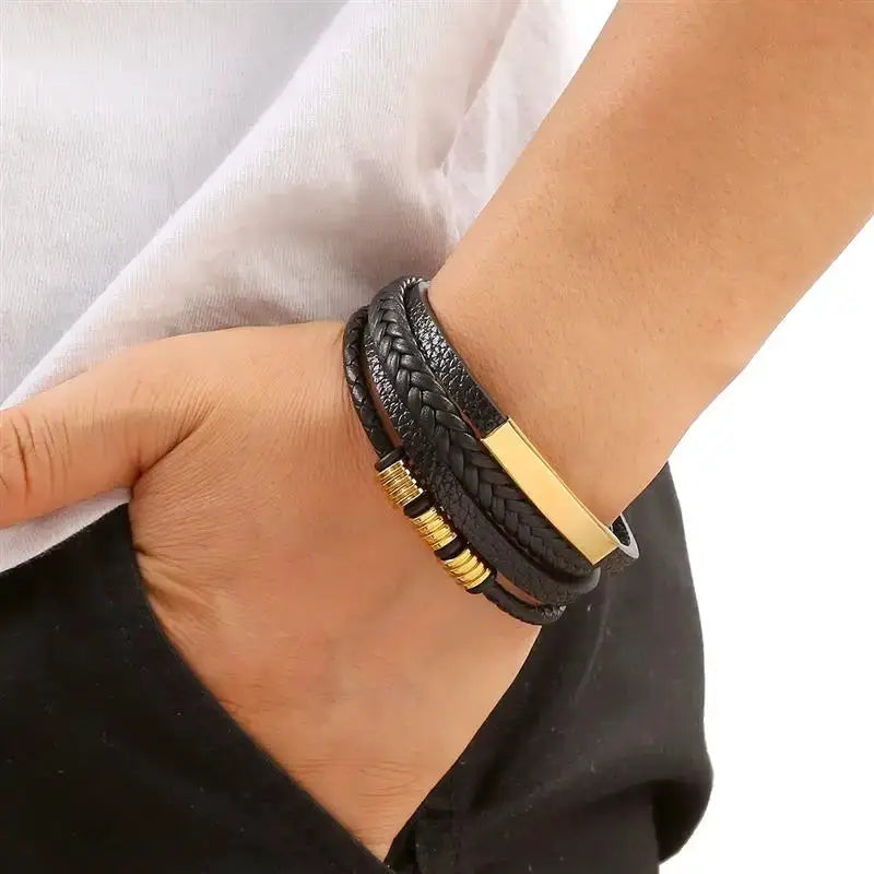 Classic Mens Leather Bracelet Hand Woven Multi Layer Style Fashion Jewelry For Men Durable Casual Accessory