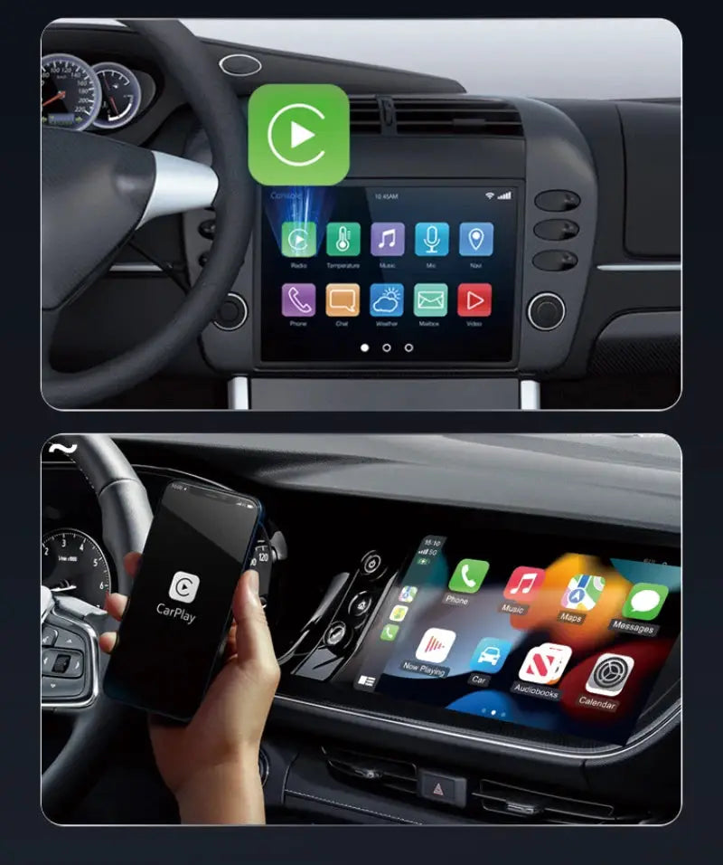 2-in-1 Wireless Android Auto & CarPlay adapter by Simples Market in a car touchscreen infotainment system