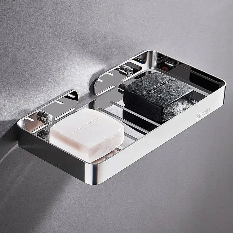 Simples Market 304 stainless steel wall-mounted bathroom soap sponge organizer rack with two soaps (white and black)