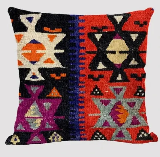 Bohemian linen cushion cover by Simples Market with multicolor abstract geometric print for living room sofa