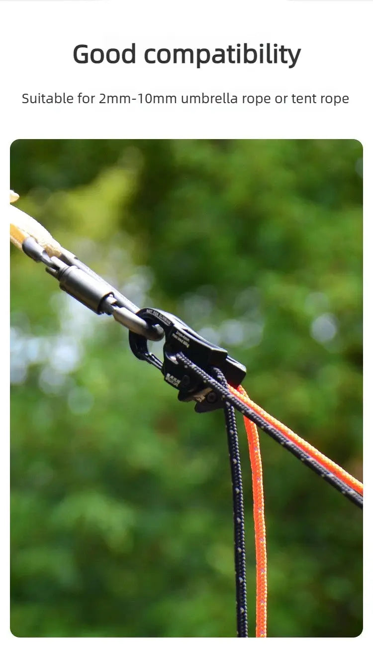 Tent rope tensioner aluminum alloy black self-lock rope adjuster for 2–10mm rope