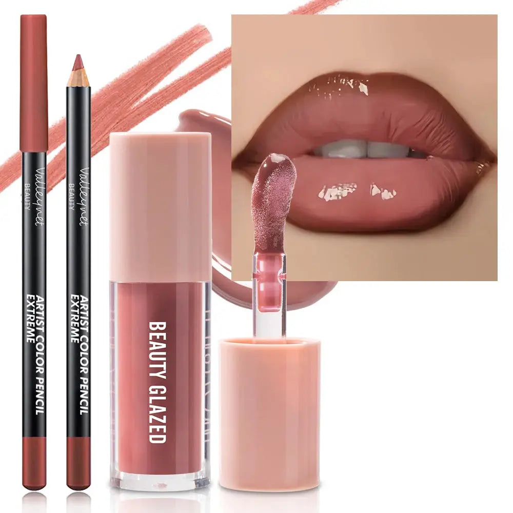 Two Piece Velvet Texture Lip Makeup Set With Matte Finish Red And Brown Shades For Moisturizing Natural Lip Look