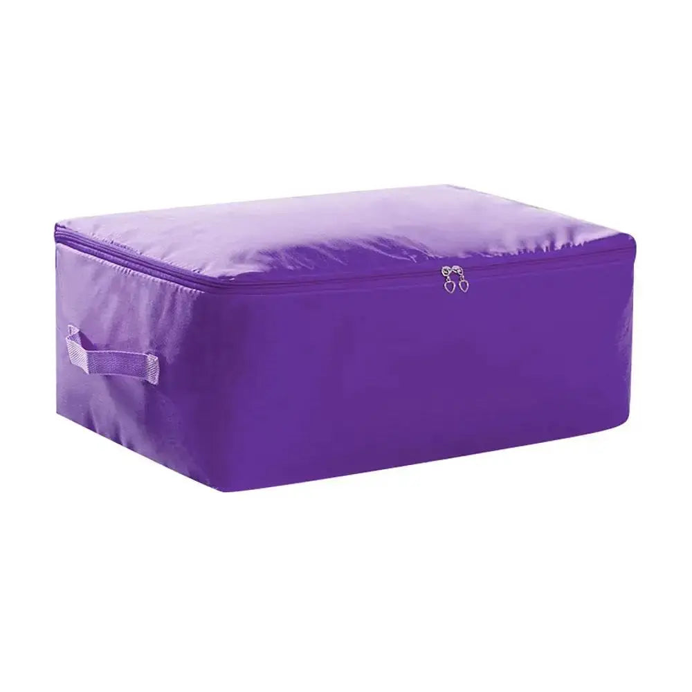Large purple zipper clothes organizer bag by Simples Market for bedding storage.
