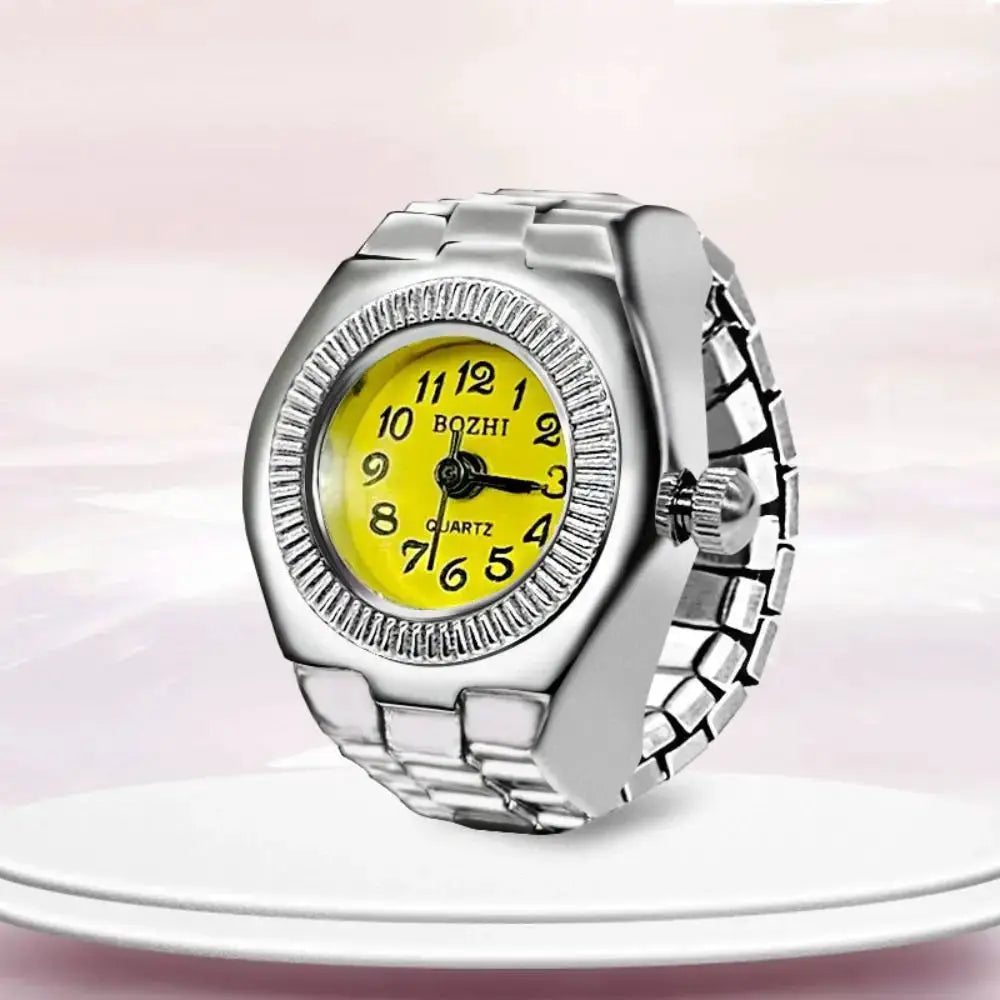 RetroPulse Heart Ring Watch With Adjustable Elastic Strap For Finger Sizes And Vintage Punk Roman Quartz Movement