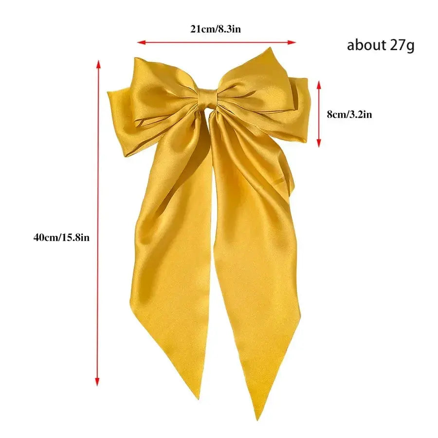 Korean Satin Bowknot Hair Clip For Women And Girls Long Ribbon Solid Color Barrette Hair Accessory