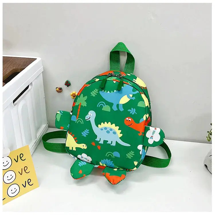 Dinosaur kids backpack green with colorful dinosaurs, preschool school bag with anti-lost design.