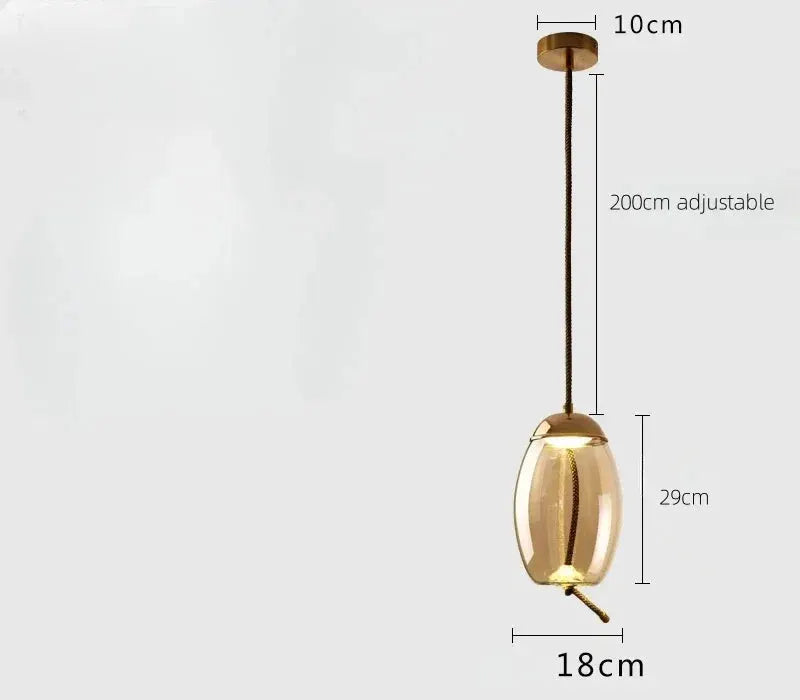 New minimalist pendant lamp with glass shade on hemp rope, bronze canopy, 200 cm adjustable cord Simples Market