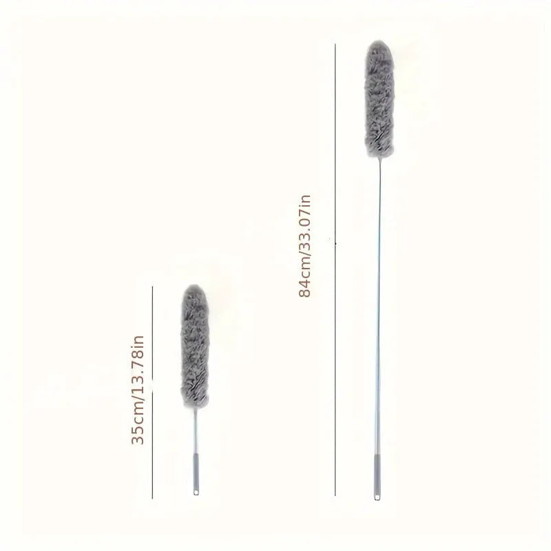 2-piece cleaning duster set with long silver metal handles and grey microfiber heads