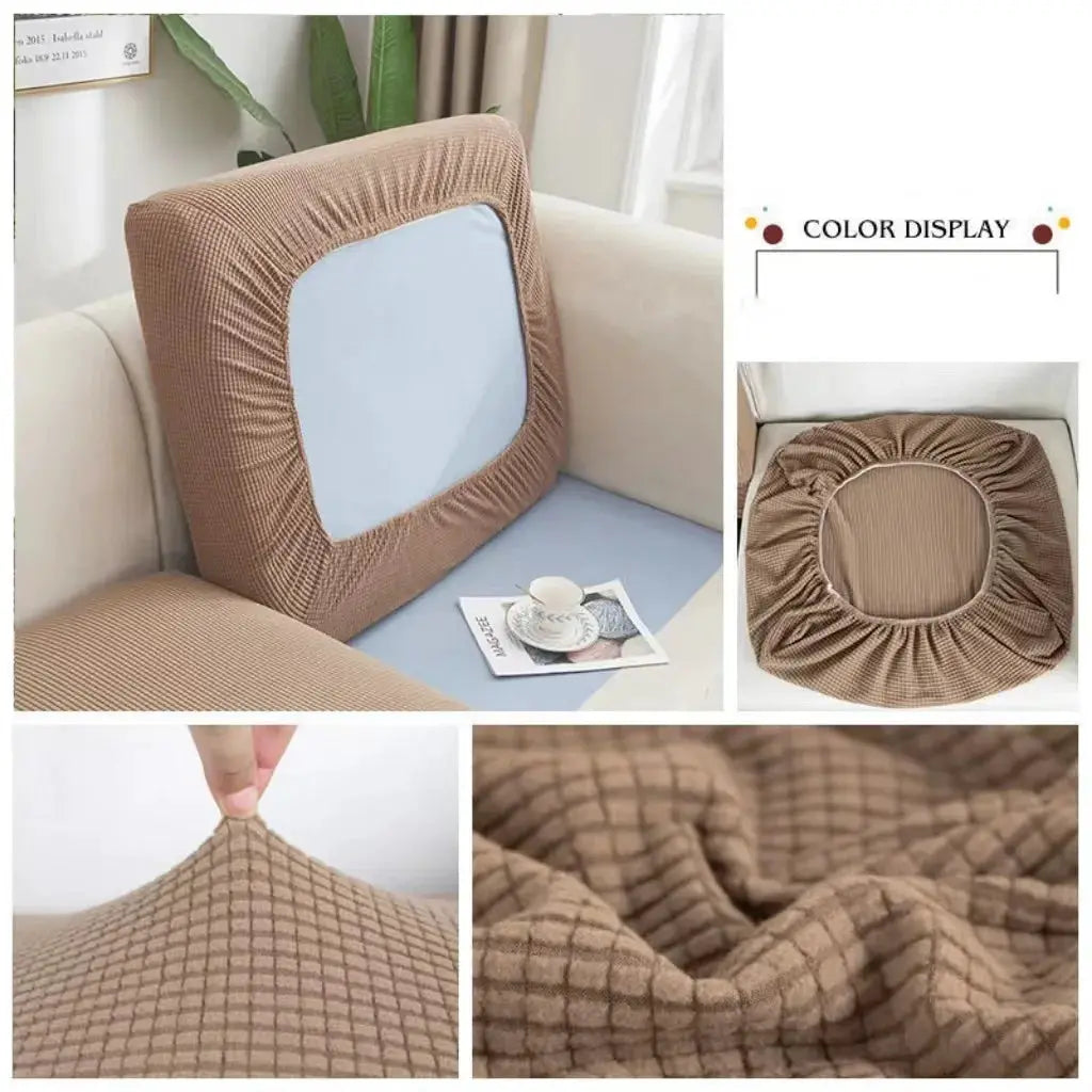Sofa cushion cover by Simples Market; thick elastic brown solid-color slipcover with grid-textured fabric
