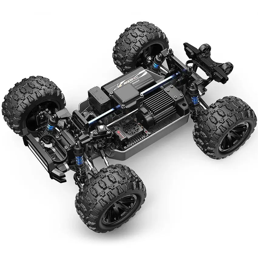 MJX 1:12 RC monster truck chassis, black finish with four-wheel drive and high-speed brushless motor, rugged tires